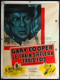4r348 HIGH NOON linen French 1p R50s cool different close up art of Gary Cooper with smoking gun!
