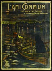 4r357 OUR MUTUAL FRIEND linen French 1p '21 cool dark art of men finding body in Thames, Dickens!