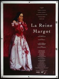 4r359 QUEEN MARGOT linen French 1p '94 horrified Isabelle Adjani as Margot covered in blood!