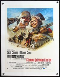 4r246 MAN WHO WOULD BE KING linen French 23x32 '75 art of Sean Connery & Michael Caine by Tom Jung!