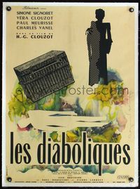 4r242 DIABOLIQUE linen French 22x30 '55 Henri-Georges Clouzot's Les Diaboliques, watercolor art!