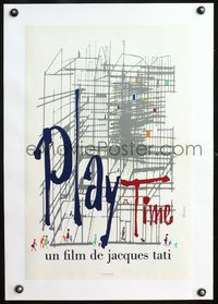 4r239 PLAYTIME linen French 16x24 '67 Jacques Tati as Monsieur Hulot, cool art by Baudin & Ferracci!