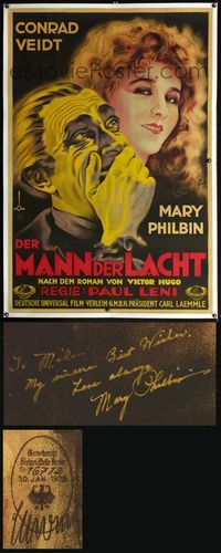 4r001b MAN WHO LAUGHS linen signed German 38x56 '28 by Mary Philbin, incredible art of her & Veidt!
