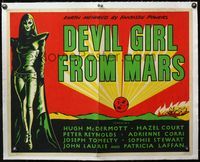 4r029 DEVIL GIRL FROM MARS linen Eng 1/2sh '55 Earth menaced by fantastic powers, sexy female alien!