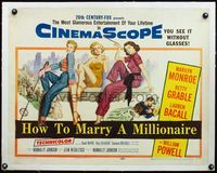 4r031 HOW TO MARRY A MILLIONAIRE linen 1/2sh '53 sexy Marilyn Monroe, Betty Grable & Lauren Bacall!