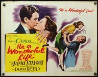 4r022 IT'S A WONDERFUL LIFE 1/2sh '46 different art of James Stewart & Donna Reed kissing & smiling