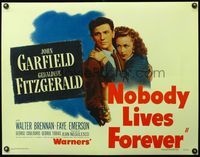 4r037 NOBODY LIVES FOREVER 1/2sh '46 John Garfield with gun & holding Geraldine Fitzgerald!