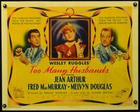 4r041 TOO MANY HUSBANDS 1/2sh '40 Jean Arthur caught between Fred MacMurray & Melvyn Douglas!