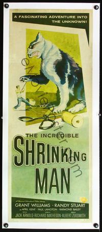 4r009 INCREDIBLE SHRINKING MAN linen insert '57 best art of Williams fighting cat with scissors!