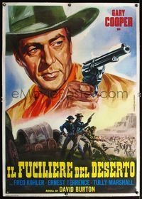 4r325 FIGHTING CARAVANS linen Italian 1p R67 wonderful art of Gary Cooper pointing gun, Zane Grey