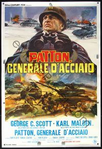 4r335 PATTON linen Italian 2p '70 cool different art of General George C. Scott by Averado Ciriello!
