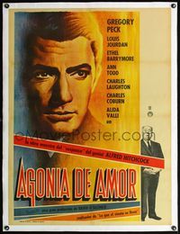 4r405 PARADINE CASE linen Mexican poster '48 c/u art of Gregory Peck + Alfred Hitchcock shown!