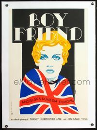 4r203 BOY FRIEND linen Polish 23x33 '73 different art of Twiggy in British flag by Erol, Ken Russell