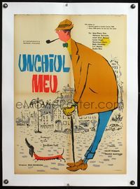 4r172 MON ONCLE linen Romanian '58 cool different art of Jacques Tati as My Uncle, Mr. Hulot!