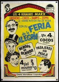 4r182 MARX BROS QUAD BILL linen South American '70s art of all 4 in their 4 greatest Paramount hits!