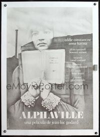 4r178 ALPHAVILLE linen Spanish R80s Jean-Luc Godard, different art of Anna Karina holding book!