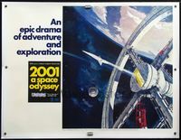 4r051 2001: A SPACE ODYSSEY linen Cinerama subway poster '68 Kubrick, art of space wheel by McCall!