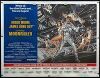4r053 MOONRAKER linen subway poster '79 art of Roger Moore as James Bond & sexy babes by Gouzee!