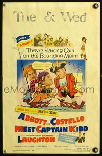 4s017 ABBOTT & COSTELLO MEET CAPTAIN KIDD WC '53 art of pirates Bud & Lou with Charles Laughton!