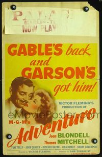 4s021 ADVENTURE WC '45 close up art of Clark Gable & Greer Garson, most famous tagline!