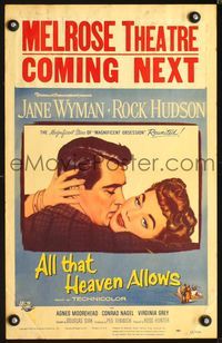 4s030 ALL THAT HEAVEN ALLOWS WC '55 close up romantic art of Rock Hudson & Jane Wyman!