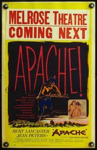 4s034 APACHE WC '54 directed by Robert Aldrich, Native American Burt Lancaster & Jean Peters!