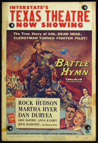 4s042 BATTLE HYMN WC '57 Rock Hudson as clergyman turned fighter pilot, cool art!