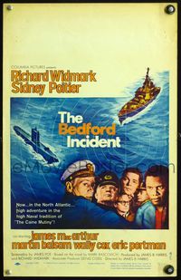 4s044 BEDFORD INCIDENT WC '65 Richard Widmark, Sidney Poitier, cool battleship & submarine art!