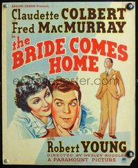 4s059 BRIDE COMES HOME WC '35 great c/u art of Fred MacMurray & Claudette Colbert + Robert Young!
