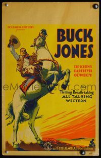 4s061 BUCK JONES WC '30s cool art of the screen's daredevil cowboy on his rearing horse!
