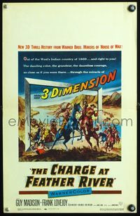 4s067 CHARGE AT FEATHER RIVER WC '53 great 3-D art of Guy Madison & Native Americans on horses!