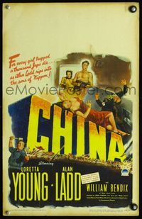 4s070 CHINA WC '43 for every girl trapped, barechested Alan Ladd kills a thousand Japanese!