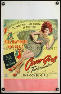 4s079 COVER GIRL WC '44 sexiest full-length Rita Hayworth laying down with flowing red hair!