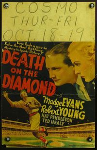 4s085 DEATH ON THE DIAMOND WC '34 cool baseball art, the most baffling mystery in sports history!