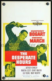 4s088 DESPERATE HOURS WC '55 Humphrey Bogart attacks Fredric March from behind, William Wyler