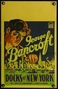 4s092 DOCKS OF NEW YORK WC '28 Josef von Sternberg, art of George Bancroft looming over the City!