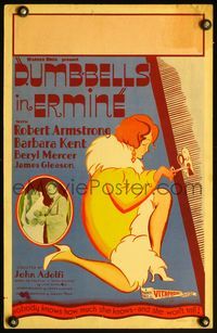 4s100 DUMB-BELLS IN ERMINE WC '30 cool art & photo of Barbara Kent with fur and Robert Armstrong!
