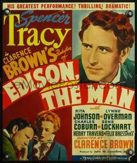 4s101 EDISON THE MAN WC '40 great image of Spencer Tracy as Thomas the inventor, plus cool art!