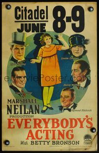 4s102 EVERYBODY'S ACTING WC '26 stone litho of orphan Betty Bronson & 5 top silent actors!