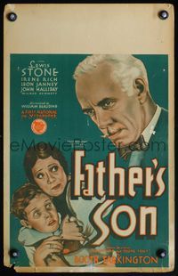 4s108 FATHER'S SON WC '31 art of Lewis Stone & Irene Rich holding Leon Janney!