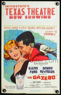 4s123 GAZEBO WC '60 great romantic art of Glenn Ford w/pigeon on shoulder & Debbie Reynolds!