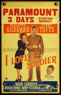 4s160 I LOVE A SOLDIER WC '44 Paulette Goddard holds Sonny Tufts in uniform, Barry Fitzgerald