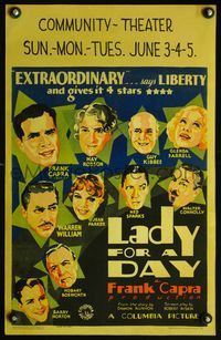 4s193 LADY FOR A DAY WC '33 colorful art of director Frank Capra & top 9 cast members!