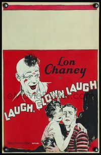 4s200 LAUGH CLOWN LAUGH WC '28 great image of Lon Chaney in full clown make up looming over lovers!