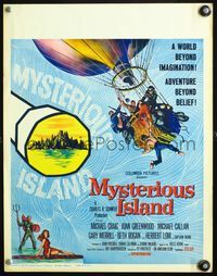4s243 MYSTERIOUS ISLAND WC '61 Ray Harryhausen, Jules Verne sci-fi, cool hot-air balloon image!