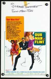 4s263 OUR MAN FLINT WC '66 Bob Peak art of James Coburn, sexy James Bond spy spoof!