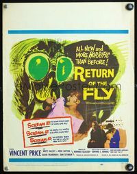 4s294 RETURN OF THE FLY WC '59 Vincent Price, cool insect monster art, more horrific than before!