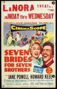 4s311 SEVEN BRIDES FOR SEVEN BROTHERS WC '54 art of Jane Powell & Howard Keel, classic MGM musical!