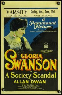 4s326 SOCIETY SCANDAL WC '24 head & shoulders art of elegant Gloria Swanson with cool jewelry!