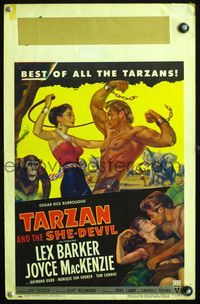 4s352 TARZAN & THE SHE-DEVIL WC '53 sexy Joyce MacKenzie swings whip at barechested Lex Barker!